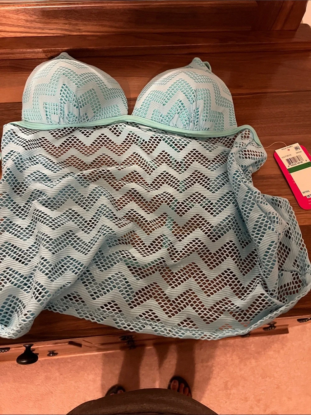 Hula Honey Light Blue Mesh Top with Black & White Geometric Bottoms